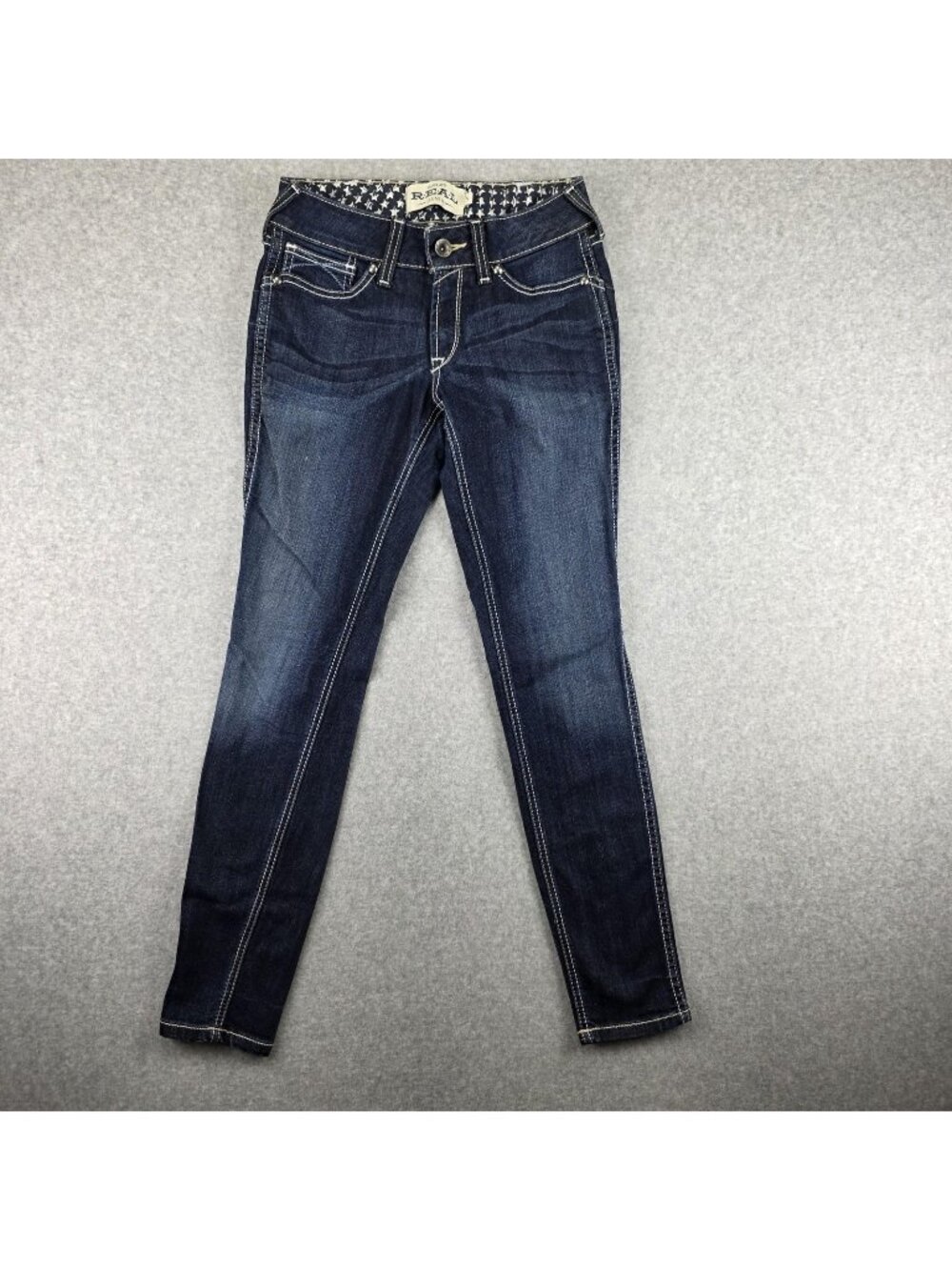 Ariat REAL Jeans Womens 27 Skinny Dark Wash Stretch Studded Logo Denim Blue